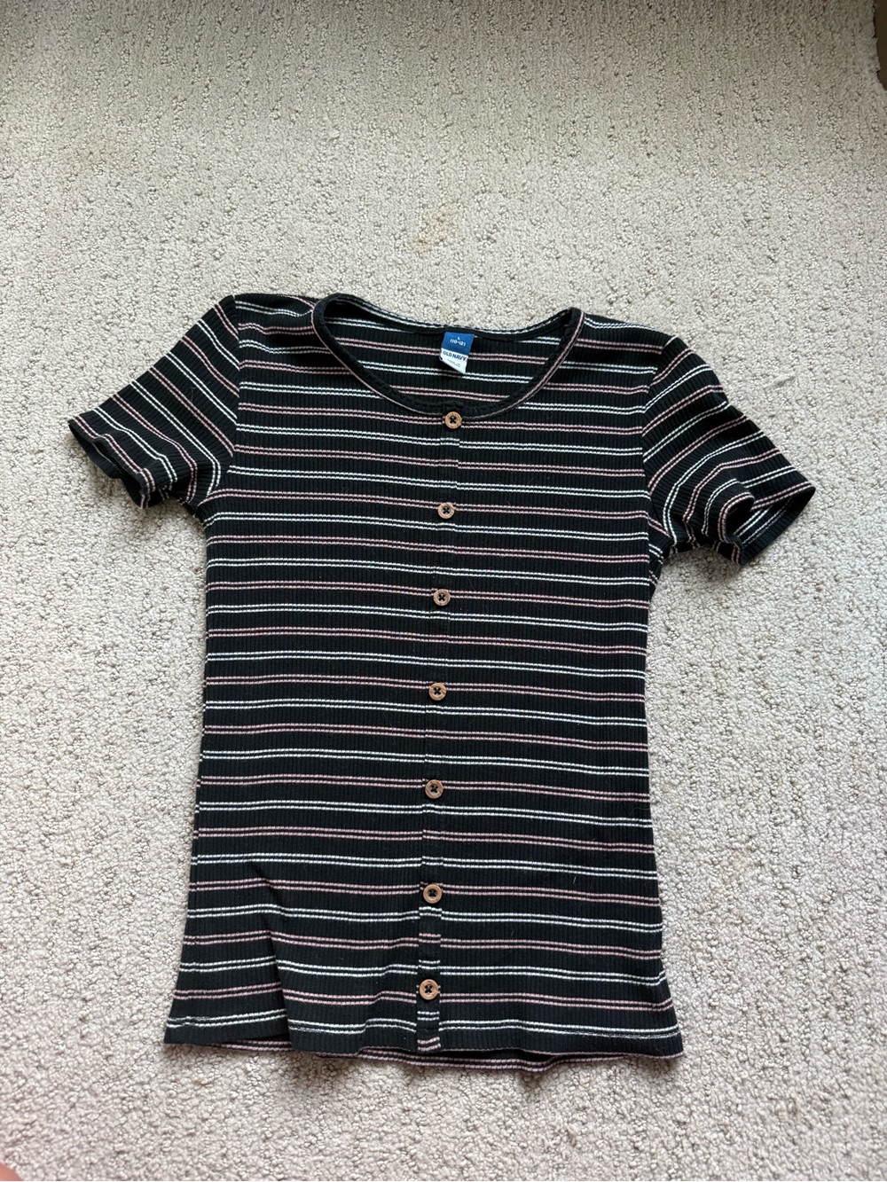 Old Navy Black Short-Sleeve Striped Button-Front Tee
